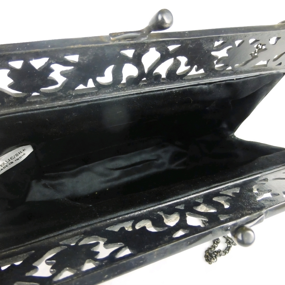 Vtg purse clutch handbag metalic silk mesh cast iron decor closer Venetian artsy - Picture 3 of 5